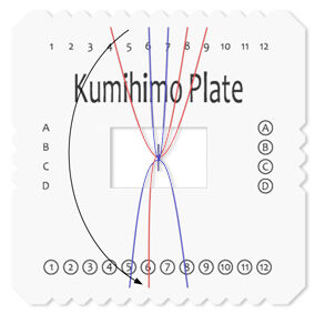 Top-down view of Kumihimo plate with cord